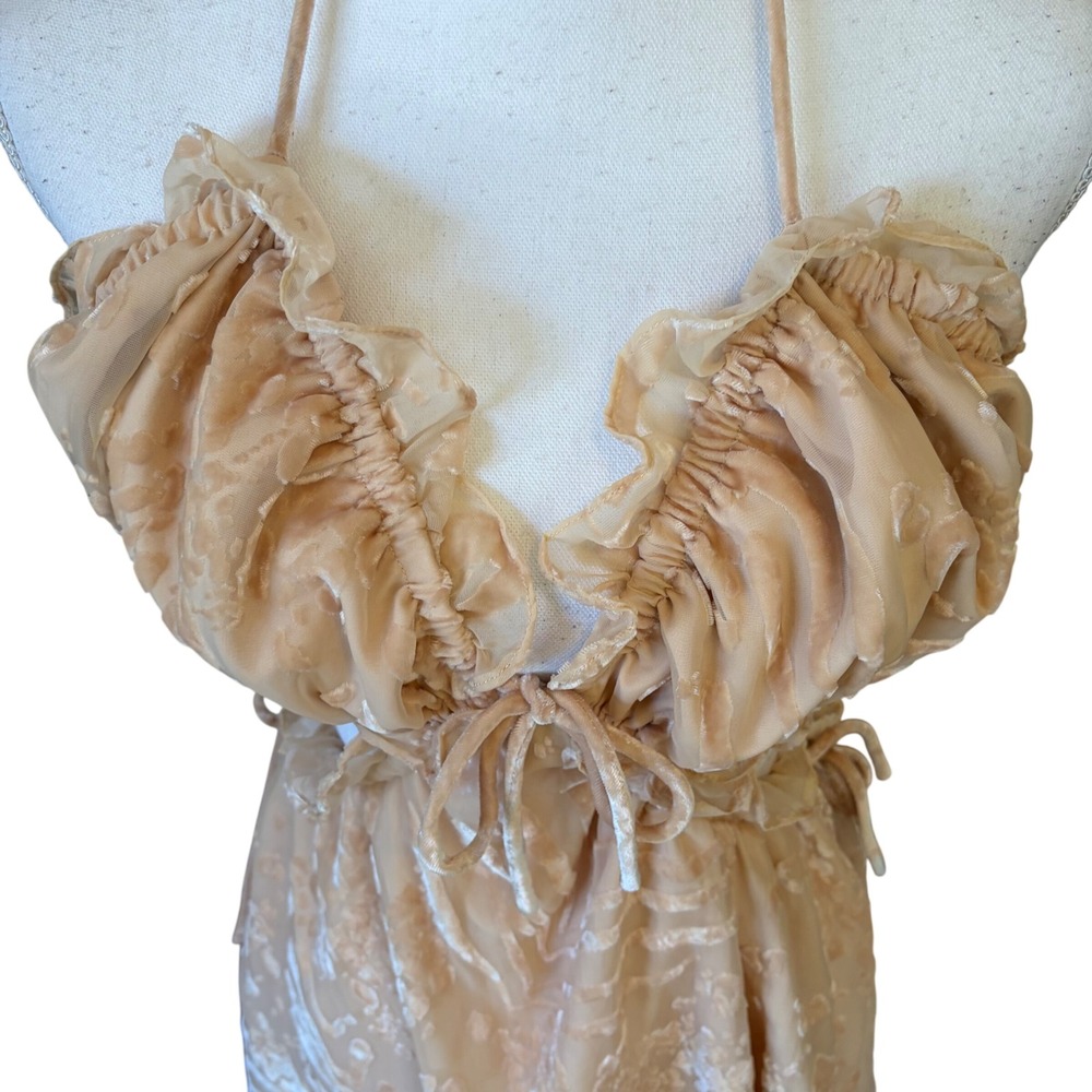 NWT SABO LUXE Peach Velvet Halter Cut Out Mini Dress Large Coquette Euro Summer - Picture 8 of 12